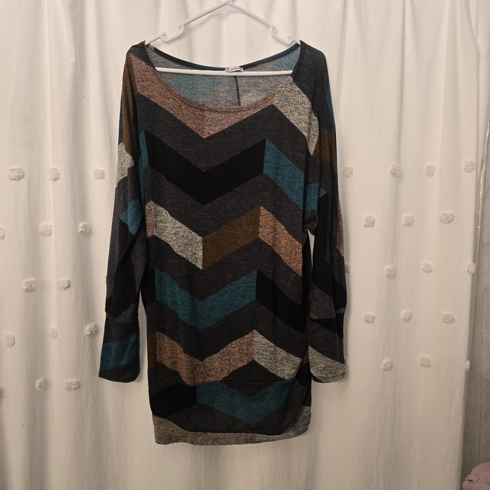 Egs California Chevron Patterned Dress/tunic Multicolor Size 2xl
